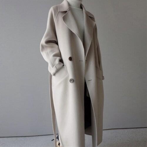 Loose Double-sided Wool Trench Womens Autumn And Winter Woollen Coat Female Wide-waisted Cashmere Coat Long Solid Wool Coat