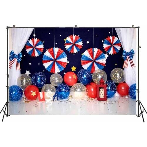 USA Independence Day Theme Photography Backdrop Birthday Portrait Background The Stars And Stripes Paper Fans Balloons Banner