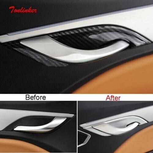 Tonlinker Interior Car Door Handle Bowl Cover Case Stickers For Geely Tugella FY11 2019-20 Car Styling 4 PCS ABS Cover Stickers