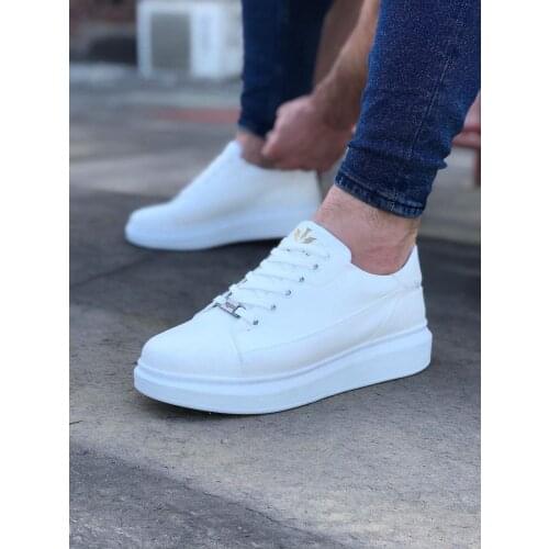 Wagoon WG028 White Lace-Up Thick Sole Casual Men Shoes