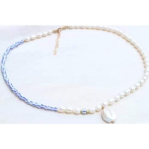 High Quality Banquet Jewelry Baroque Pearl Pendant Blue Flower Bead Necklace for Women Classic Fashion Accessories Noble Elegant