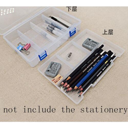 1pcs Transparent Double Layer pencil case Multifunction Painting utensils Stationery Holder