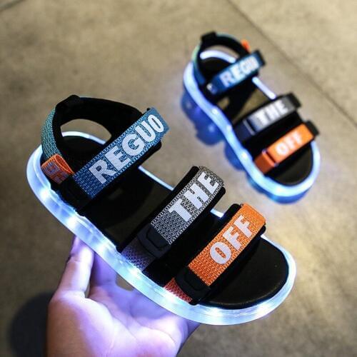 2020 Summer children sandals Baby Boys Gilrs Led Luminous Shoes Kids Open Toe Flat Sports Beach Sandals