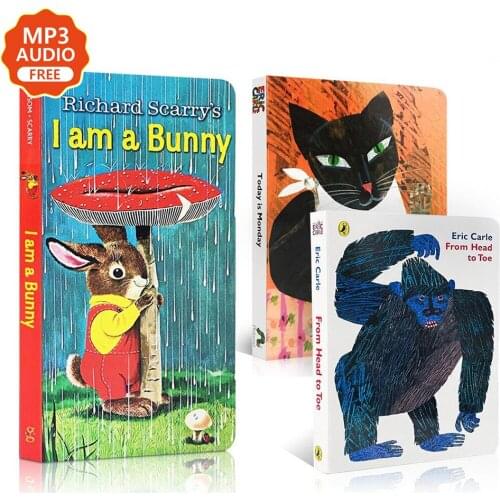 3 books/set I am a bunny / today is monday / from head to toe in English baby card board picture Activity Story Book for Kids