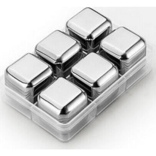 6 Pcs/Lot Cube Whiskey Stones 27mm 304 Stainless Steel Rock Wine Beer Tasting Ice Stone Bar Christmas Gift Cooler Send In PP Box