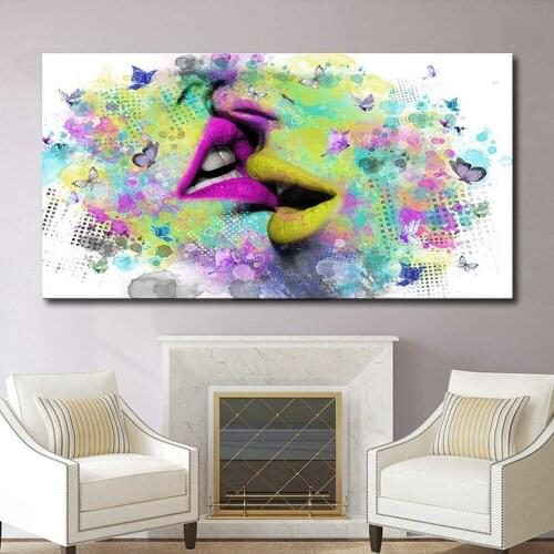 Abstract Graffiti Art Canvas Painting Men and Women Passion Kissing Poster Living Room Bedroom Aesthetic Decoration Pictures