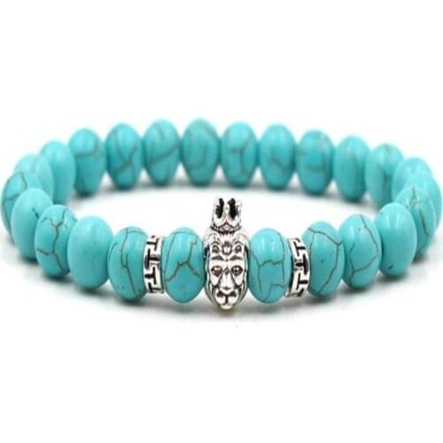 8MM Turquoise Gemstone Mala Bracelet 7.5 inches Yoga Reiki Buddhism Unisex Bless Lucky Gemstone Wrist