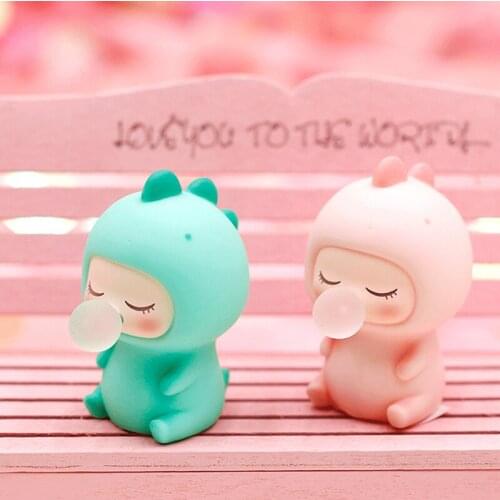 1 Piece Dinosaur Cosplay Pink Cloth Kid Small Statue Figurine Micro Crafts Ornament Miniatures DIY Home Farm Garden Decor
