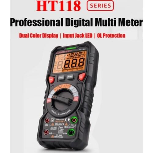 HT118A Digital Multimeter AC/DC Handheld Tester NCV Voltage Amp Ohm Capacitance Hz Temp Tester with Flashlight