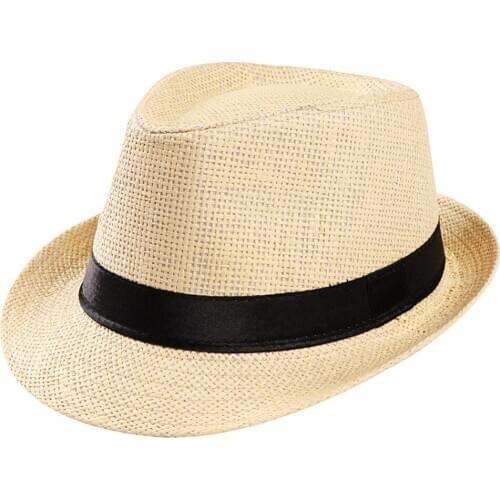Jazz cowboy hat Unisex outdoor hat Trilby Gangster Cap Beach Sun Straw Hat Band Sunhat
