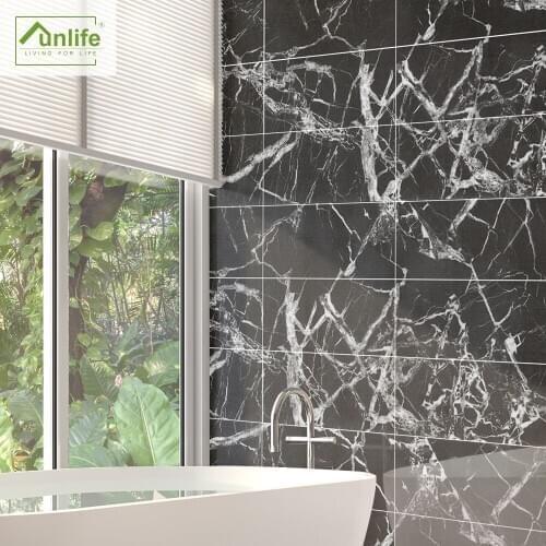 Funlife® 30X60cm Black and White Marble Floor Sticker Wallpaper Oil Proof Waterproof Tile Sticker for Bathroom Furniture Decor