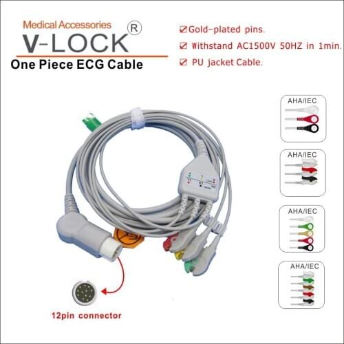 Free shipping ECG cable 3leads 5leads clip snap for HP vm6 patient monitor
