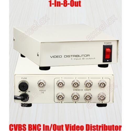 1 In 8 Out Composite CVBS BNC Connector Video Distributor for CCTV Security Camera System 1-8CH Signal Amplifier Video Splitter