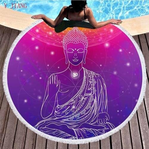 Buddha Statue Round Beach Towels Simple Painting For Adults Microfiber Bath Towel Tapestry Yoga Mat Serviette De Bain
