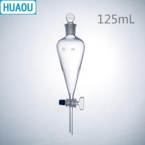 HUAOU 125mL Seperatory Funnel Pear Shape with Ground in Glass Stopper and Stopcock Laboratory Chemistry Equipment