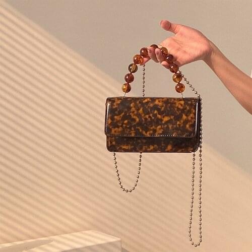 Retro Beaded Chain Womens Small Handbags Fashion Ladies Mini Square Shoulder Crossbody Bags Female Vintage Clutch Purse Bolsos