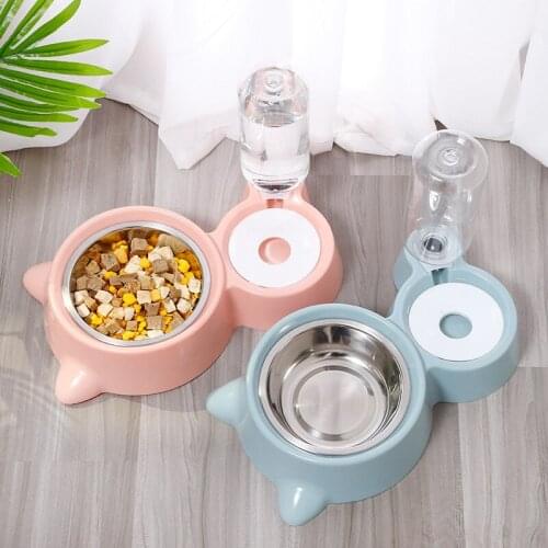 Cat Food Water Bowl Fountain Double Bowl Pet Bowl Feeder Bowl Dog Bowl Drinking Raised Stand Dish Bowls with Pet Supplies 2021