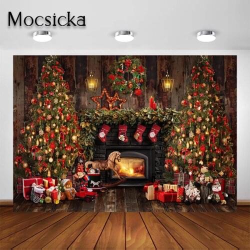 Mocsicka Christmas Backdrop for Portrait Photography Background Winter Forest Toys Window Kids Photoshoot Photo Studio Props