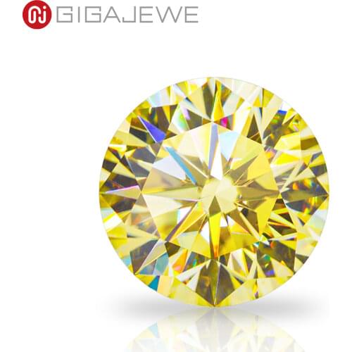 GIGAJEWE Customized Round Cut Vivid Yellow VVS1 Moissanite Loose Diamond Test Passed Gemstone For Jewelry Making