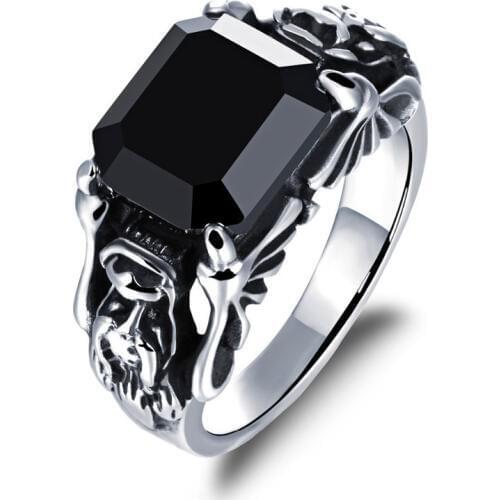 Punk Dragon Head Rings For Men Stainless Steel Black Stone Cubic Zirconia Wedding Party Rings Men Jewelry R149G