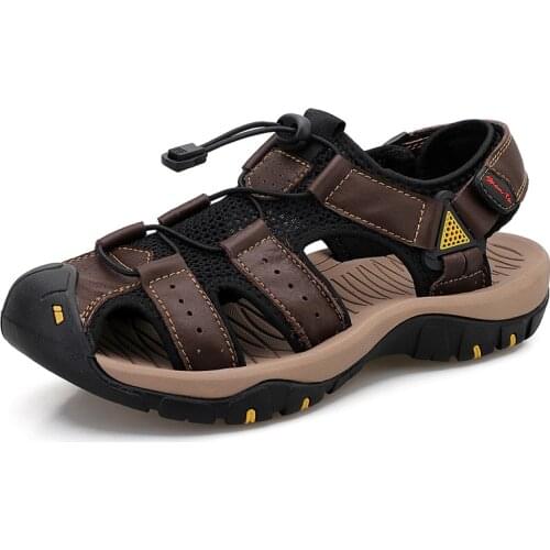 Jumpmore Hot Selling Summer Mens Sandals Genuine Leather Soft Breathable Shoes Beach Handmade Roman Sandals Size 38-48