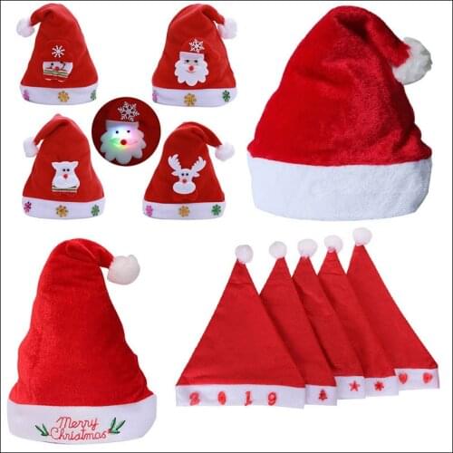Soft Plush Christmas Hat Party For Baby Adult Santa Hats Red Decoration New Year Decoration Kids Gift Holiday Party Supplies
