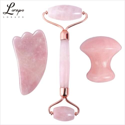 Natural Rose Quartz Roller Jade Roller Set Jade Melon Sand Stone Massage Face Neck Back Body Massager Tool Facial Massager
