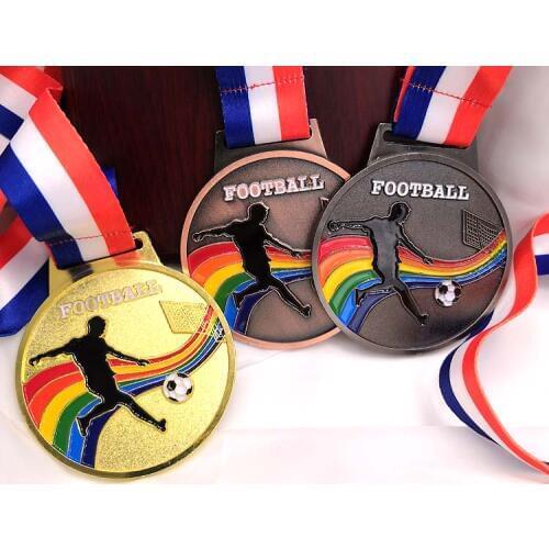 New Metal Medal Customized School Sports Meeting Match Medals Badges Souvenirs Football Sports Gold Medal with good ribbon