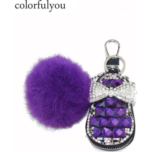 2019 NEW Womens key bag Diamond Housekeeper Car Key Bag Girl Coin Purse Key Wallet Zipper PU Leather Pouch with Cute hair ball