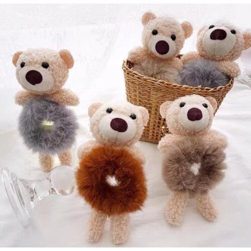 New Cute Plush Bear Hair Ties Ropes Elastic Hair Bands Womans Girl Cartoon Fluff Bear Hairband Hair Hoop Hair Accessories Gift