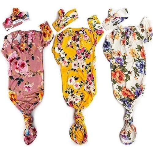 New Flower Baby Boy Girl Swaddle Wrap Blanket Sleeping Bag+Headband Set 0-6M