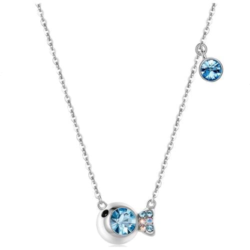Korean Style 925 Sterling Silver Fish Crystal Pendant Necklace Rhinestone Chain Necklace Fashion Jewelry Cute Romantic Gifts
