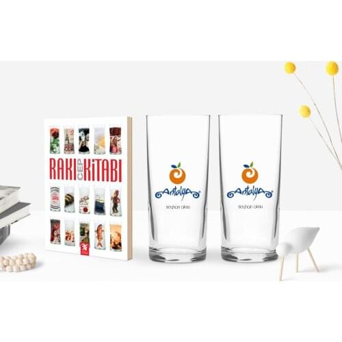 Personalized Colorful Printed Antalya Design Tourist Dual Arrack Cup and Raki Mobile Book Gift Seti-1