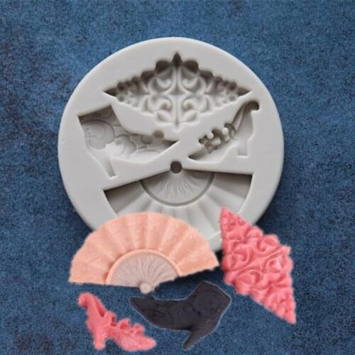 Sugar Silicon Mold Mini Fan High Heels Chocolate Mold Sugar Cake Decoration Mold A599
