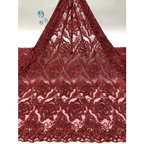 The Latest Sequined African Guipure Lace Fabric Embroidery Nigeria Tulle Lace 5 Yards French Mesh Lace Fabric Party XB4610