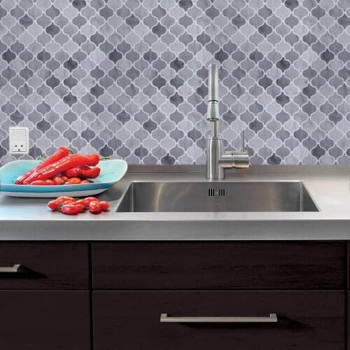 Grey Arabic Moroccan 3D Tile Sticker Self-adhesive Back Baffle Mosaic Wall Sticker Wallpaper for Bathroom Kitchen