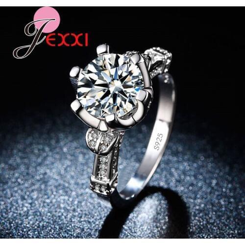 925 Stamp Silver High Quality Women Rings Fashion 6 Claws White Crystal Finger Jewelry Classic Propose Engagement Rings