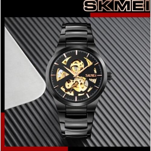 SKMEI 9243 Automatic Watches Fashion Men Full Steel Mechanical Wristwatches Hollow Dial For Male Dress Clock Relogio Masculino
