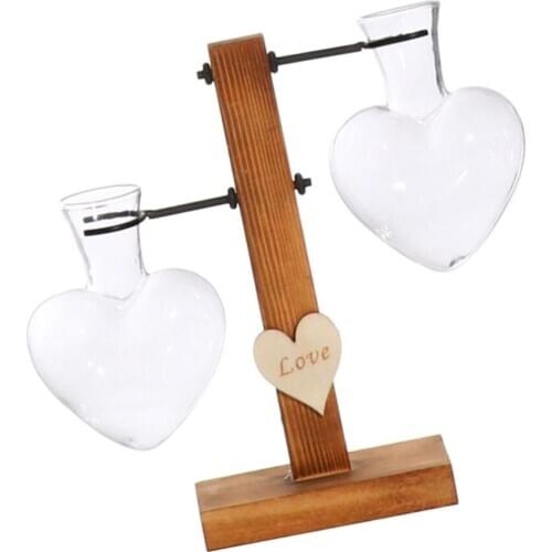 Glass Planter Propagation Station Modern Flower Bud Vase in Vintage Wood Stand Rack with Test Tube Tabletop Terrarium