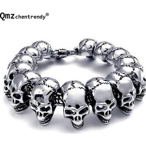 Titanium Men Punk Bracelets Stainless Steel Skull Cool Bracelet Pulseras Wristbands Bangle Vintage Jewelry Brace lace 3 Bangle