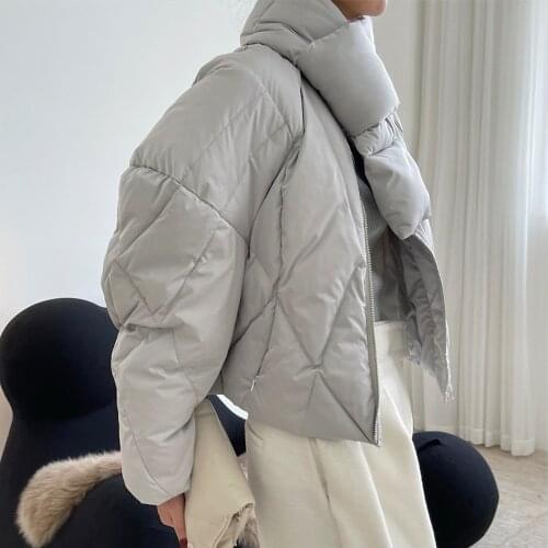 2021 Winter Jacket Women O Collar Solid Black/Silver Gray Female Down Coat Loose Womens Short Parka
