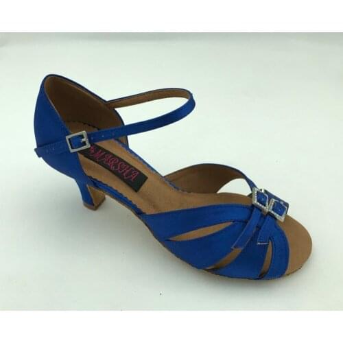 Fashional & professional womens latin dance shoes ballroom salsa shoes tango shoes in sapphire satin adjust front 6214S