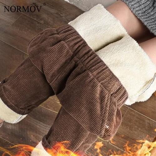 NORMOV Winter Plus Velvet Pants Corduroy High Waist with Pockets Harem Pants Vertical Stripes Casual Loose Thick Trousers Women