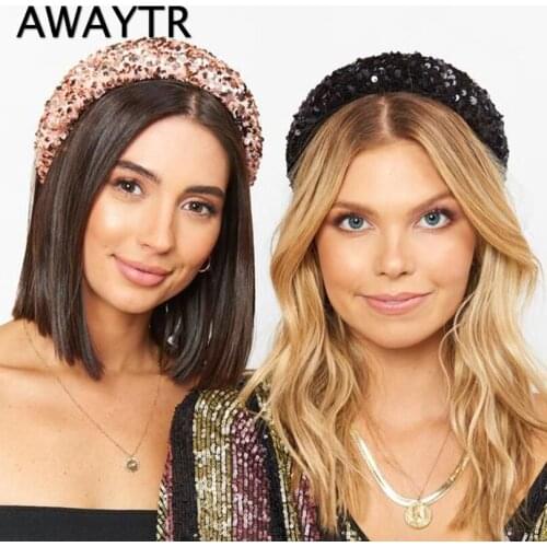 AWAYTR Autumn New Boutique Headband Women Fabric Super Shiny Sequin Hairband Sponge Bezel Female Hair Loop Hair Accessories