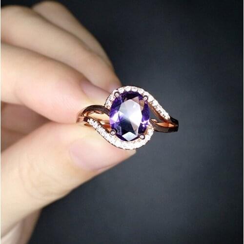 925 Hot Sale Fashion Style Imitation Amethyst Ring Luxury 18K Rose Gold Plated Color Treasure Adjustable Ring For Women Jewelry