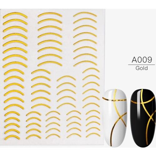 1 Sheet Gold Silver 3D Nail Sticker Curve Stripe Lines Nails Stickers Adhesive Striping Tape Nail Art Stickers Decals