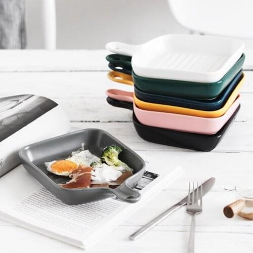 1Pcs Baking Dishes Pans Kitchen Round Square Shape With Handle Ceramic Non-stick Base Baking Tray High Temperature Oven Plate