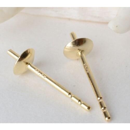 18k gold AU750 earstuds with bead caps, genuine 18 karat gold posts for half-drilled pearl bead stud earrings DIY