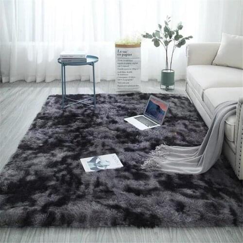 18 Carpet With Long Pile Tie Dyeing Gradient Fluffy Rug Fuzzy Bedroom Modern Nodic Style Coffee Table Mat Grey 140x200 CM