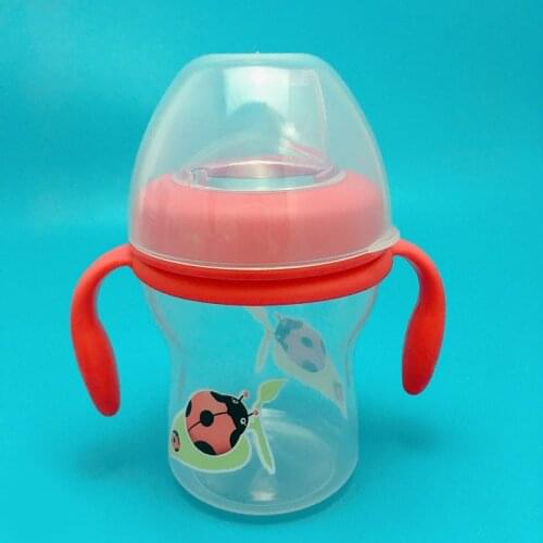 240ML Baby Feeding Bottle Kids Cups Silicone Sippy Children Drinking Bottle Cartoon Baby Drinking Water Straw Handle Drinkware